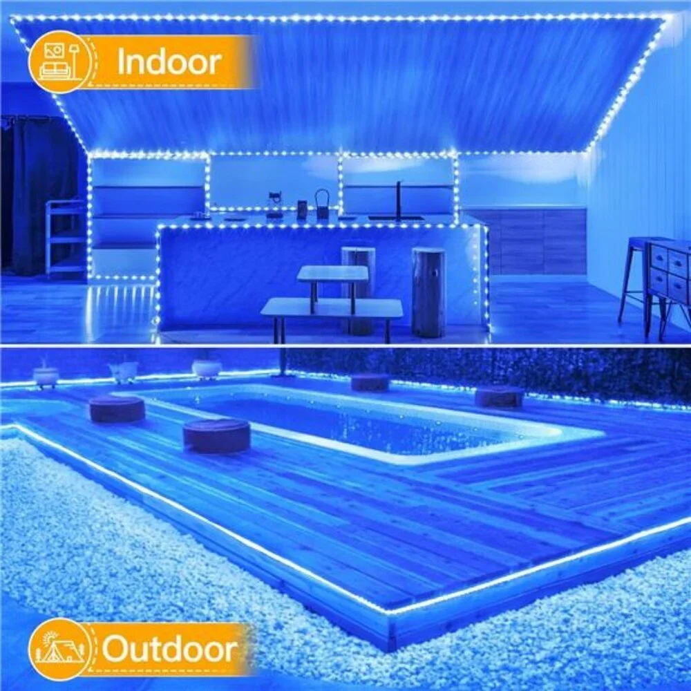 50ft blue LED rope lights waterproof remote control timer indoor outdoor decor